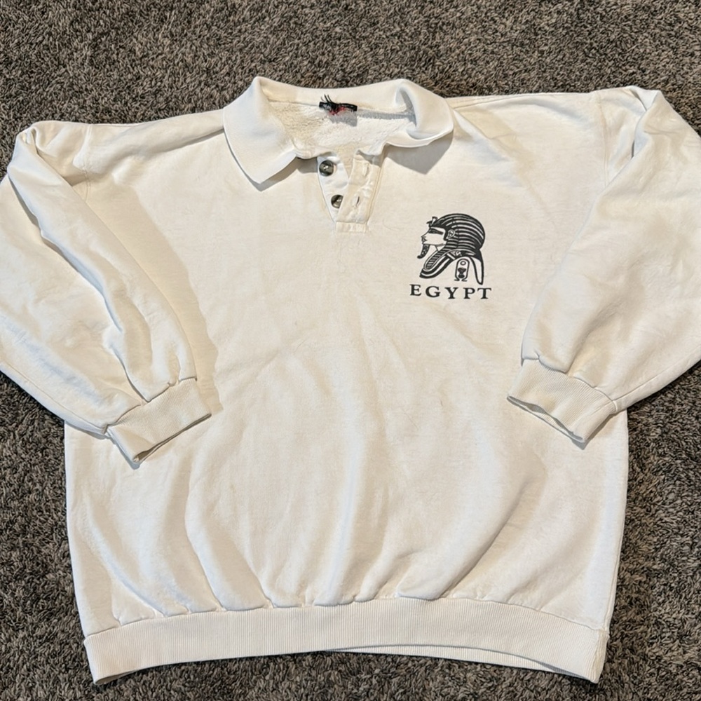 Vintage 3/4 button sweatshirt white EGYPT logo Pharaoh XL